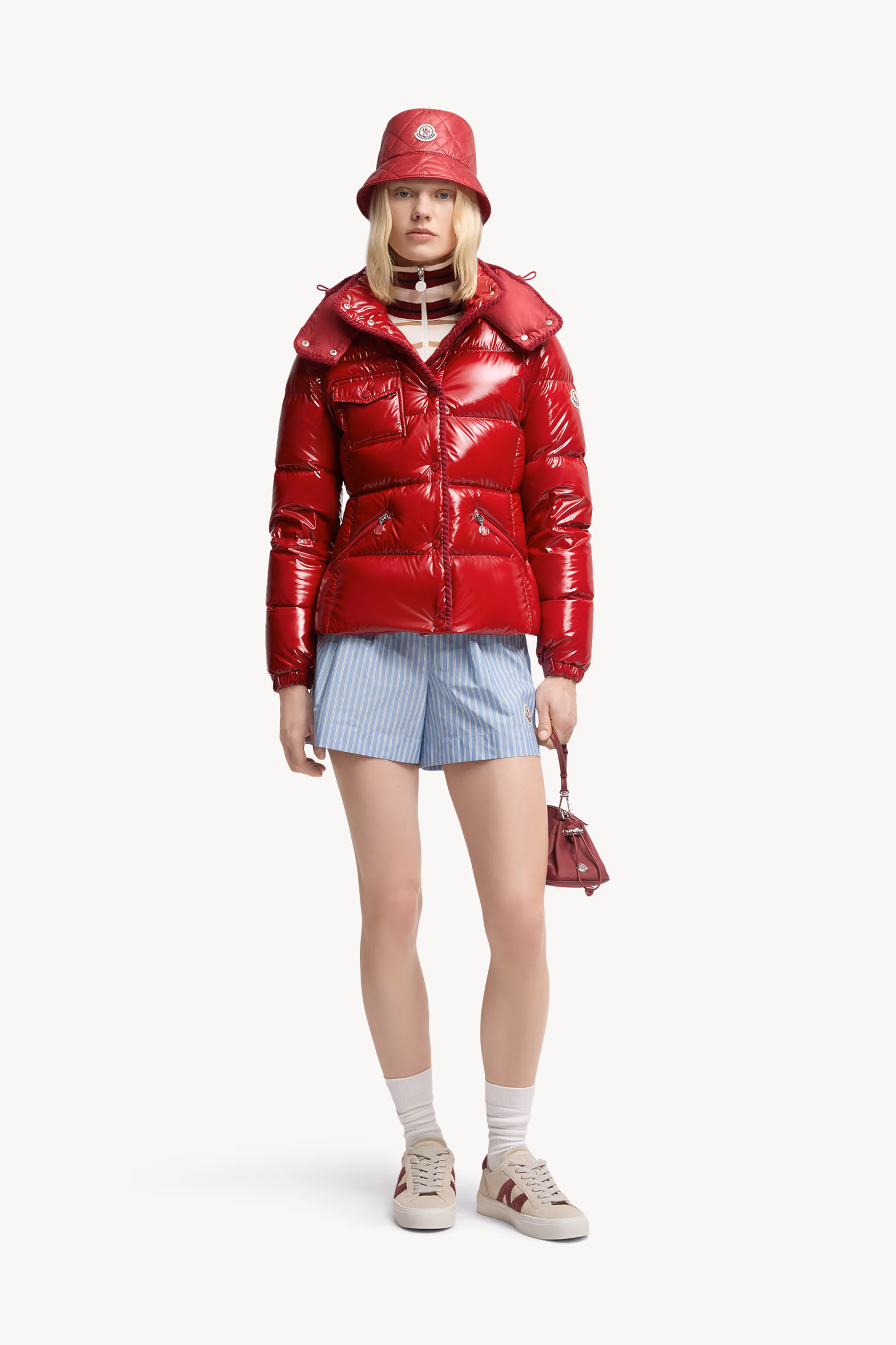 Doudoune courte à capuche et bordure tressée Glareins Femmes Rouge Moncler 0